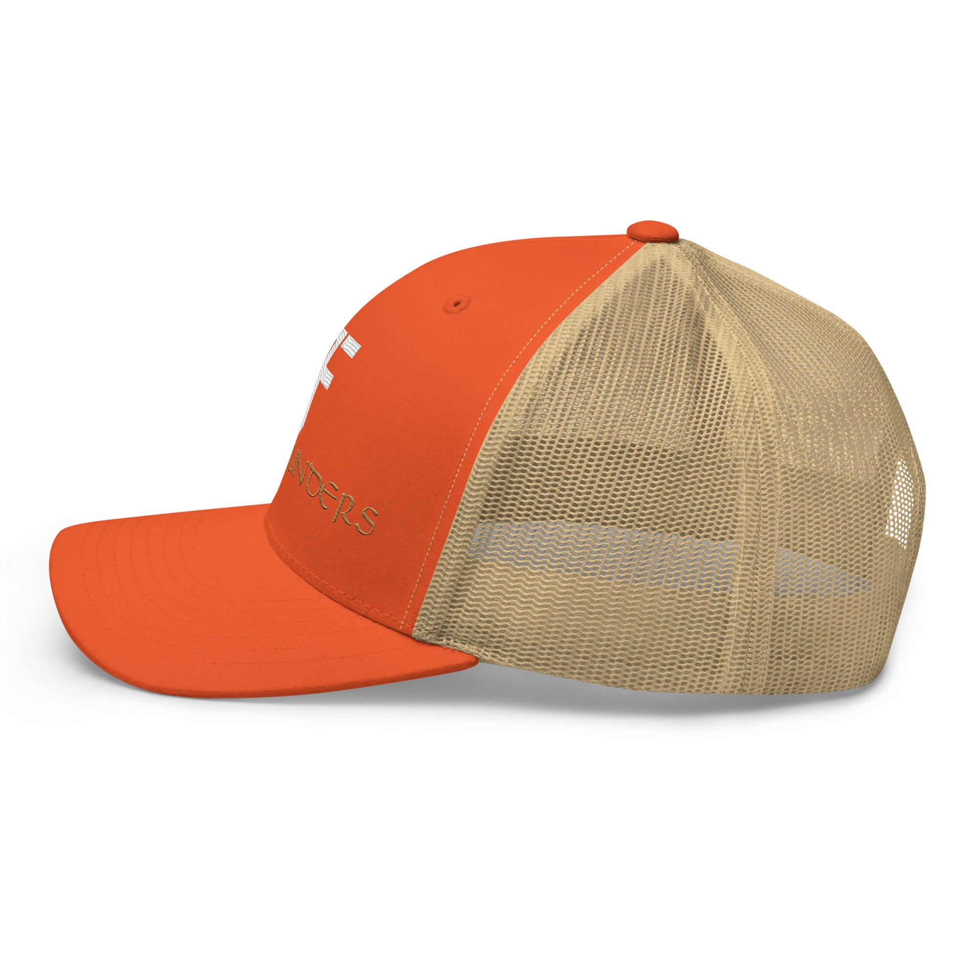 RAID FOUNDERS truckers cap front view orange left view