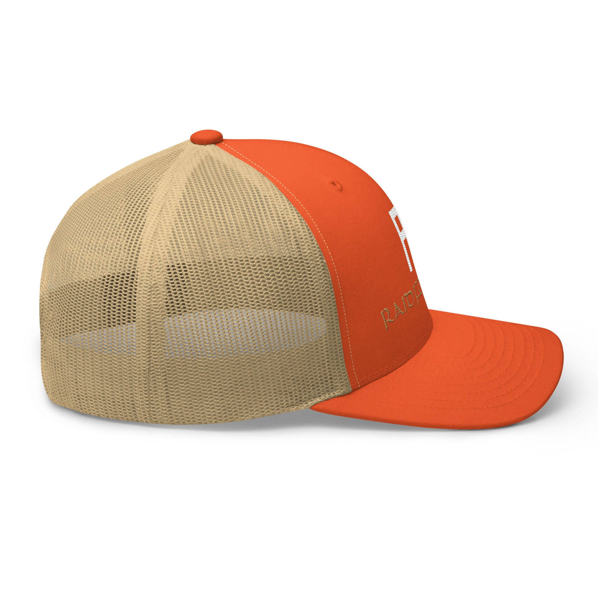 RAID FOUNDERS truckers cap front view orange right view