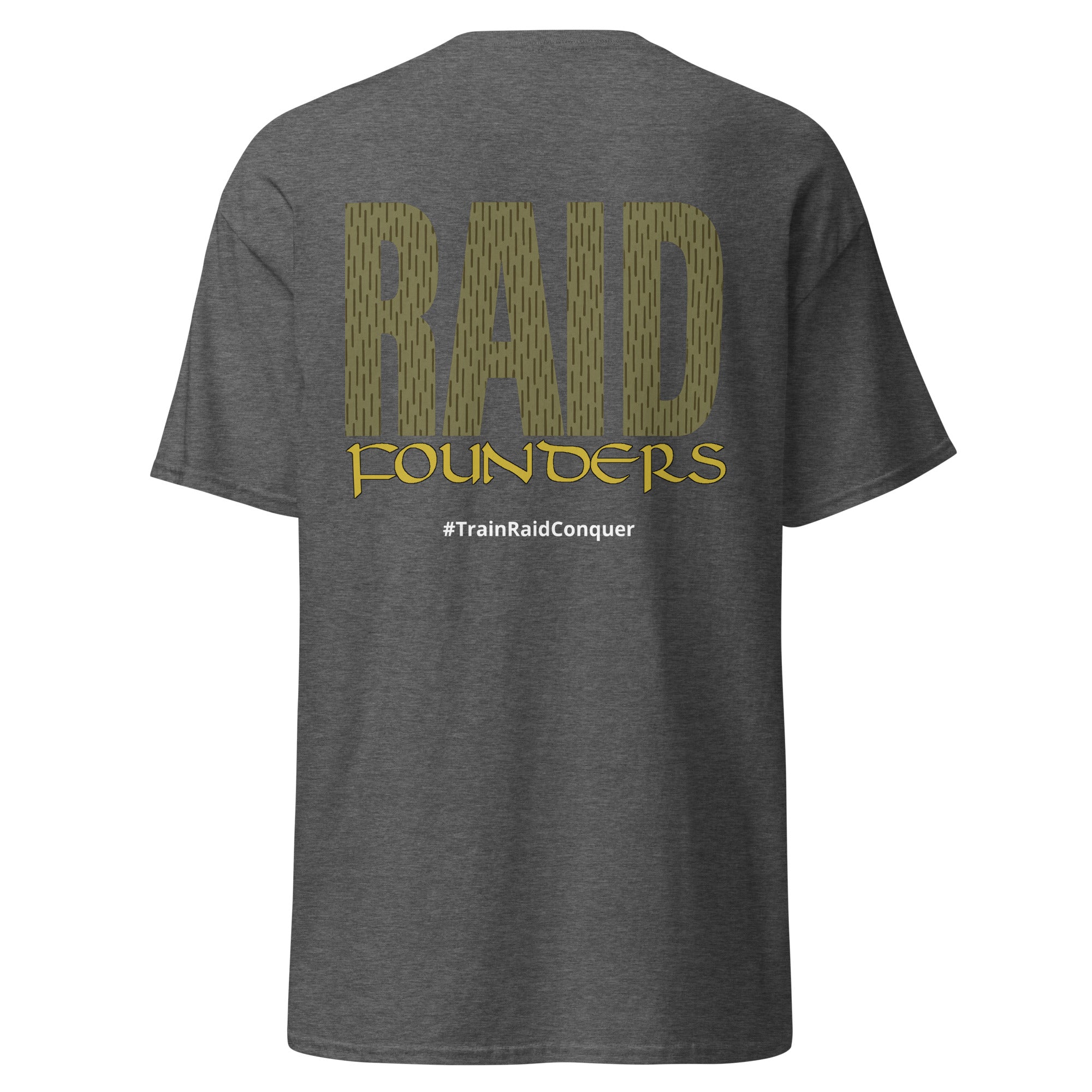 Raid Founders Green Rain T shirt, Dark Heather colour, back view