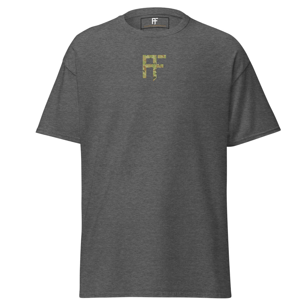 Raid Founders Jellybean T shirt, dark heather colour, front view