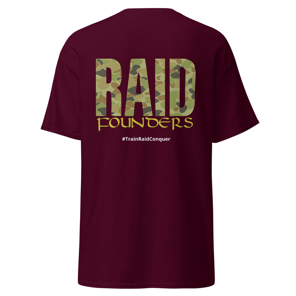 Raid Founders Jellybean T shirt, maroon colour, back view