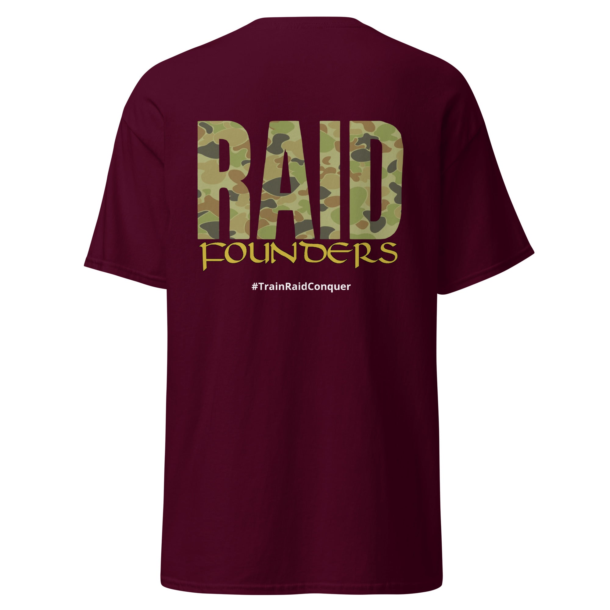 Raid Founders Jellybean T shirt, maroon colour, back view