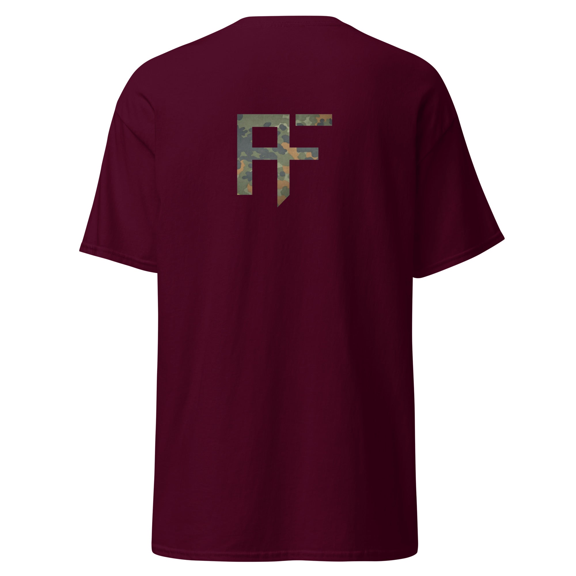 Raid Founders T SHIRT, RF Flectarn logo, maroon colour,  back view
