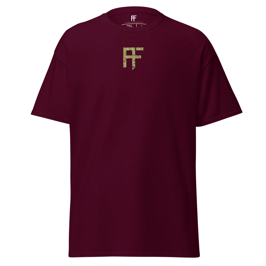 Raid Founders Jellybean T shirt, maroon colour, front view