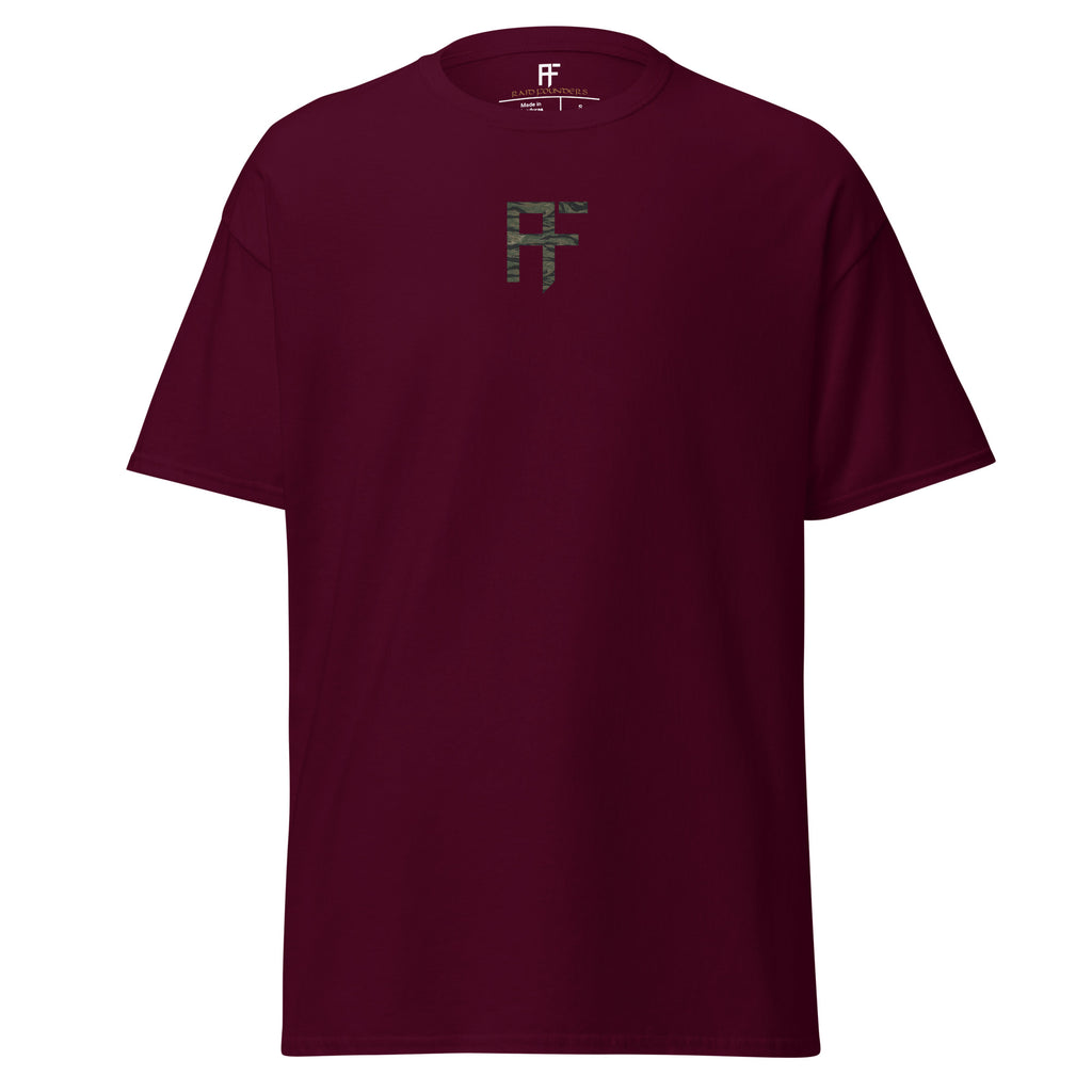Raid Founders T SHIRT, RF Tiger logo, maroon colour,  front view
