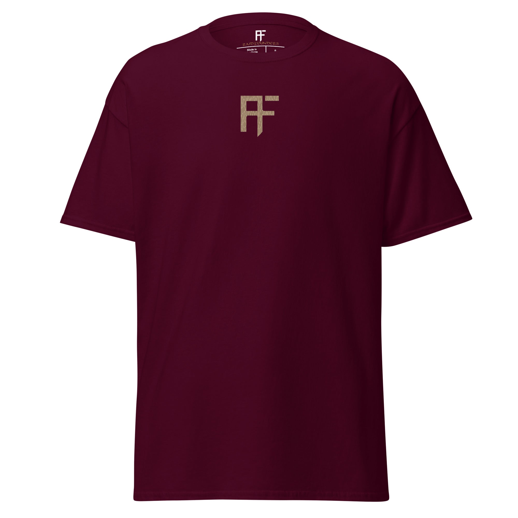 Raid Founders maroon colour, desert rain, tee shirt, front view
