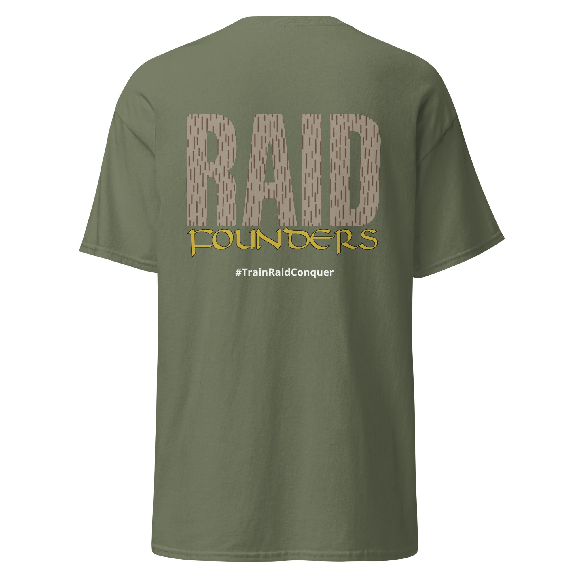 Raid Founders military green colour, desert rain, tee shirt, back view