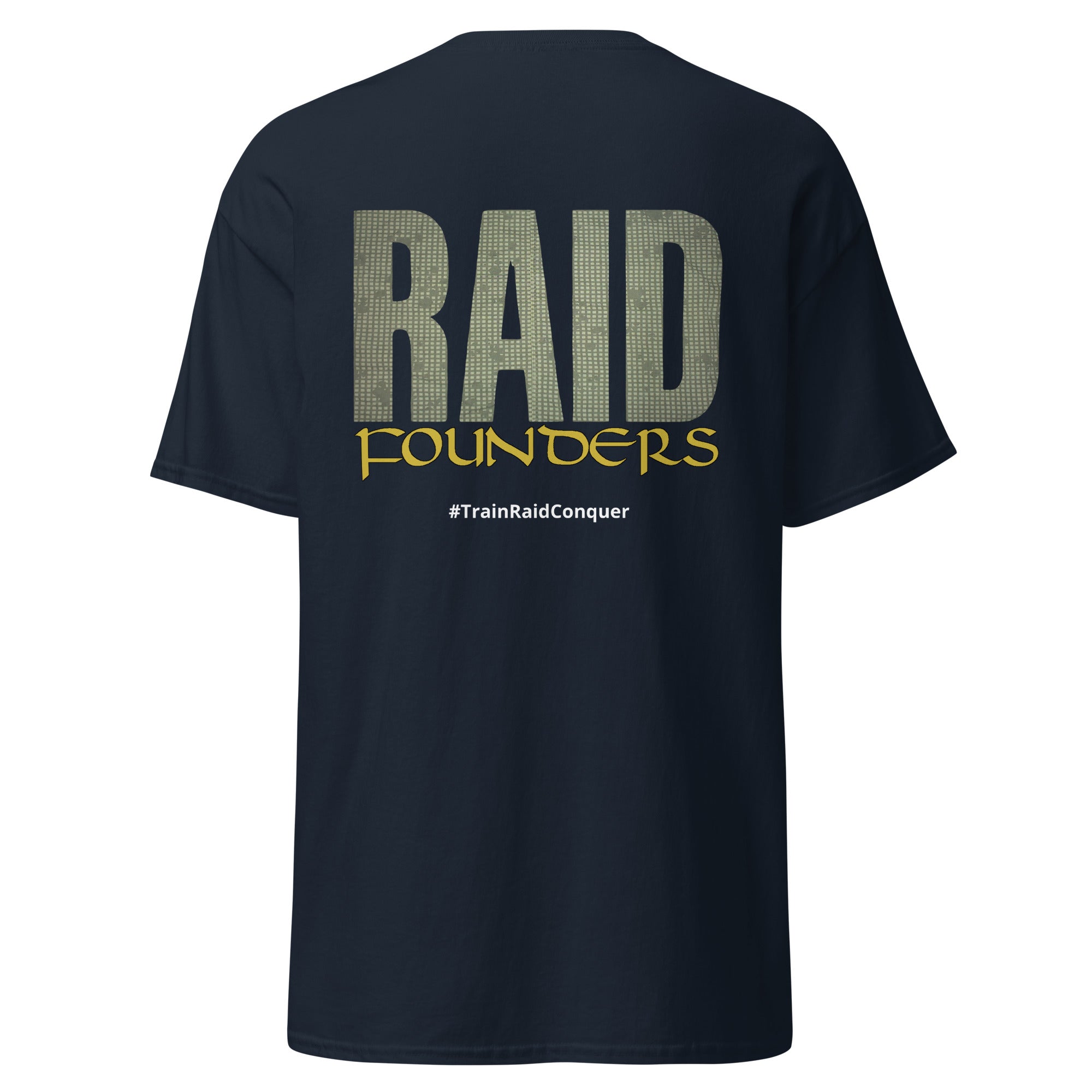 Raid Founders DNC T shirt, navy colour, front view