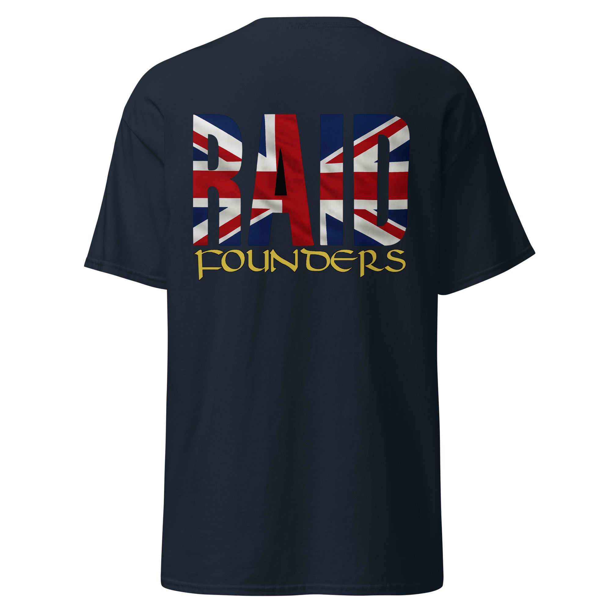 Raid Founders Navy colour, Union Jack tee shirt Back view