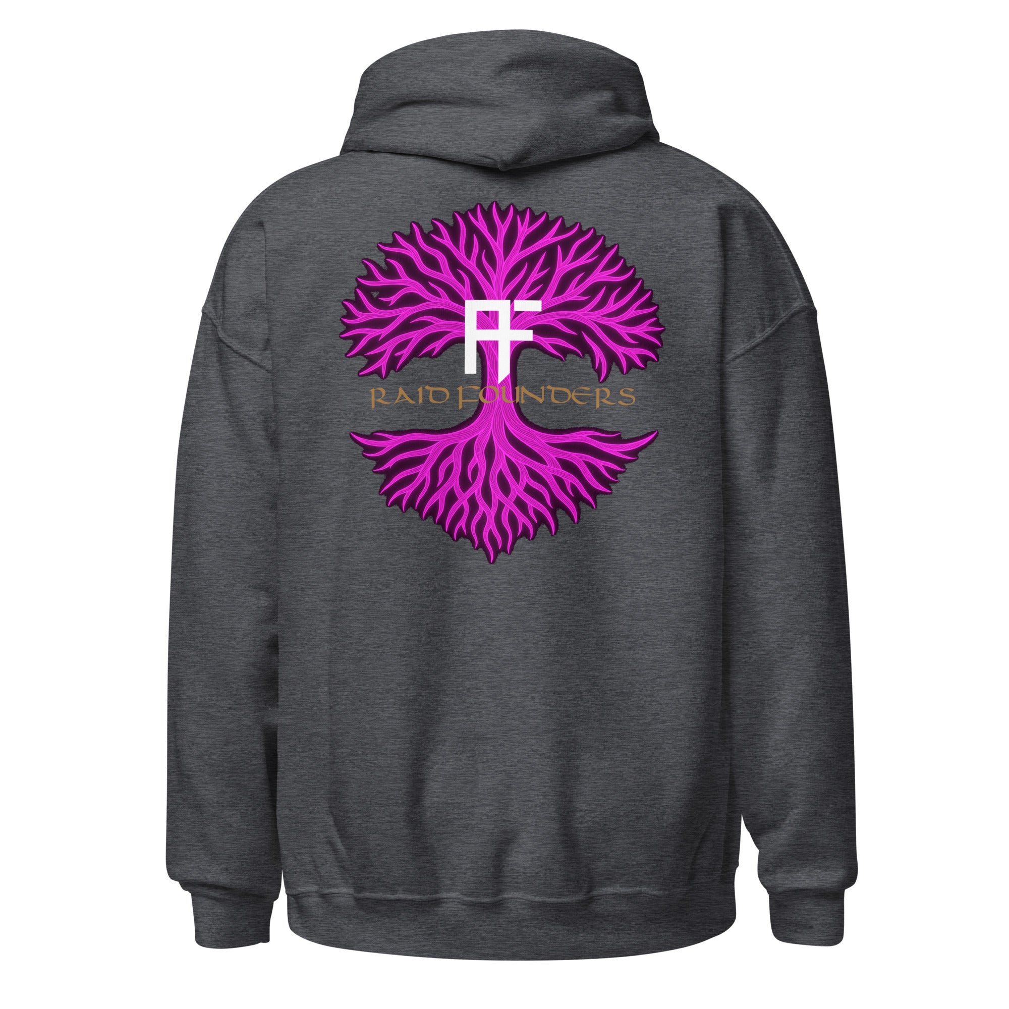 Raid Founders HOODIE - Pink Yggdrasil Unisex Hoodie in dark grey back view