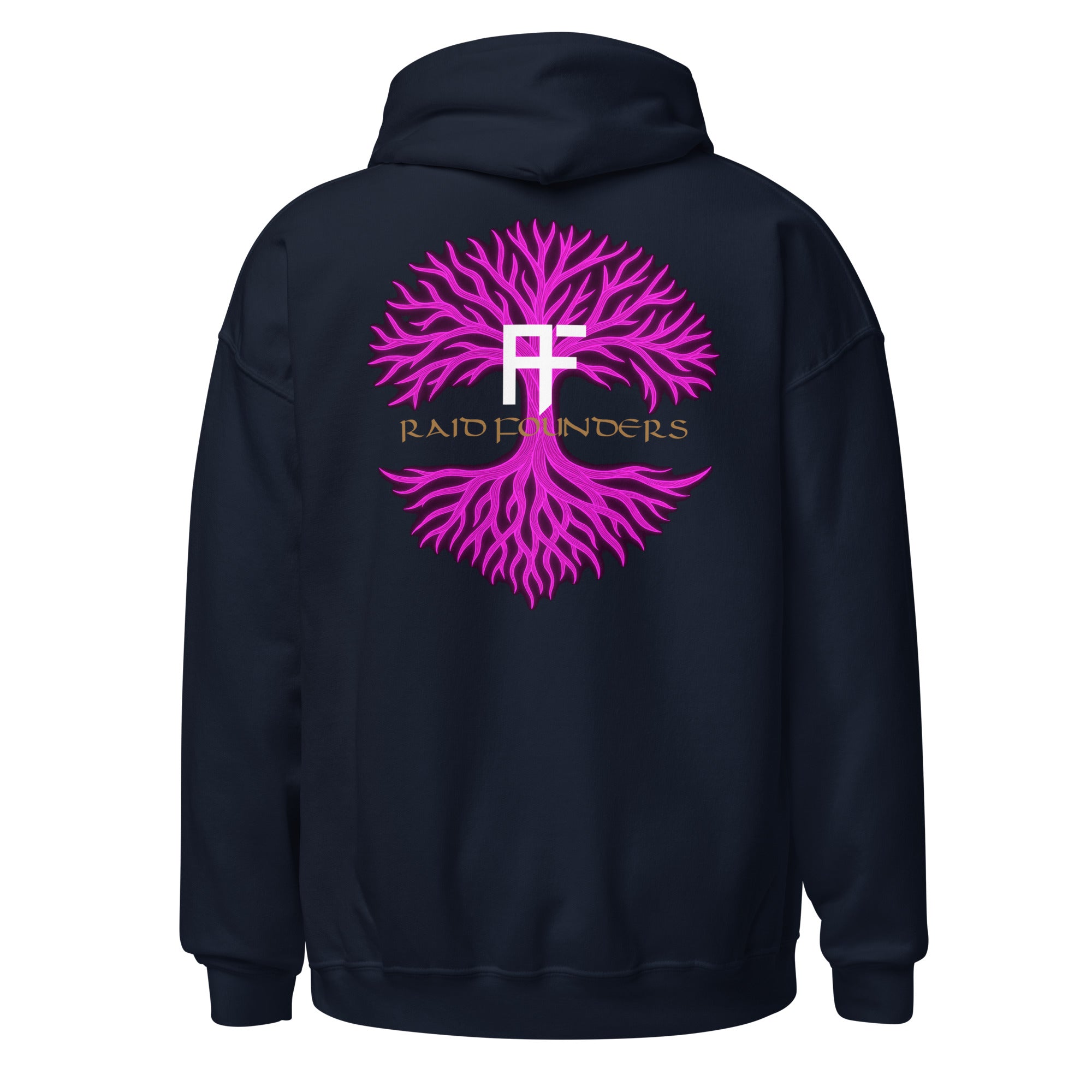 Raid Founders HOODIE - Pink Yggdrasil Unisex Hoodie in Navy back view
